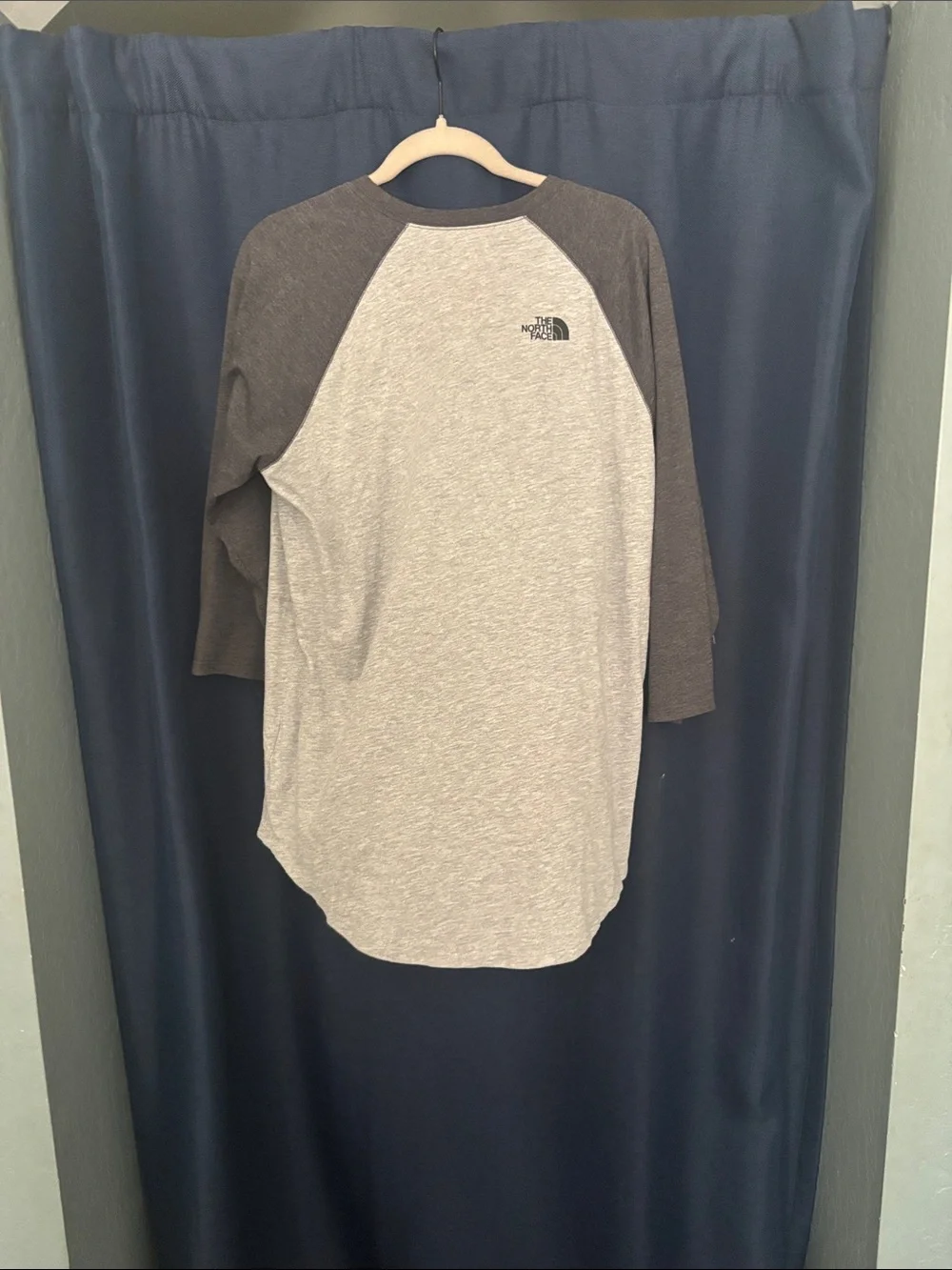 The North Face Men's Light Gray Body with Dark Gray Raglan Sleeve Tee